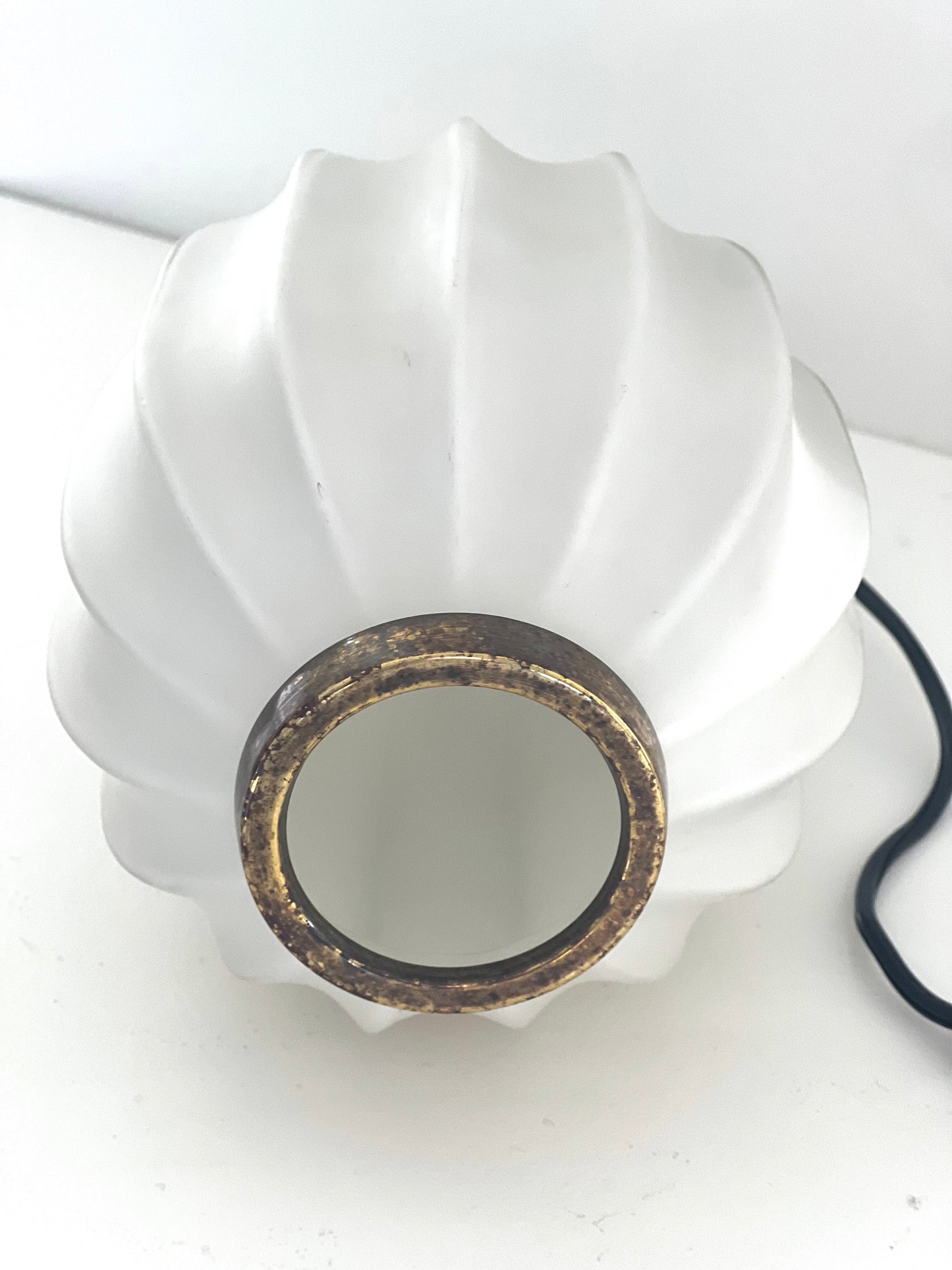 Pleated vintage Ceramic pendant with burnished brass H: 25cm