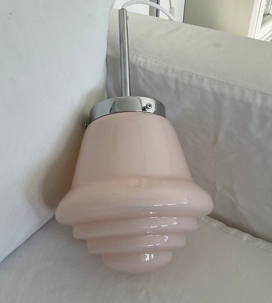 Soft pink vintage opaline ceiling lamp